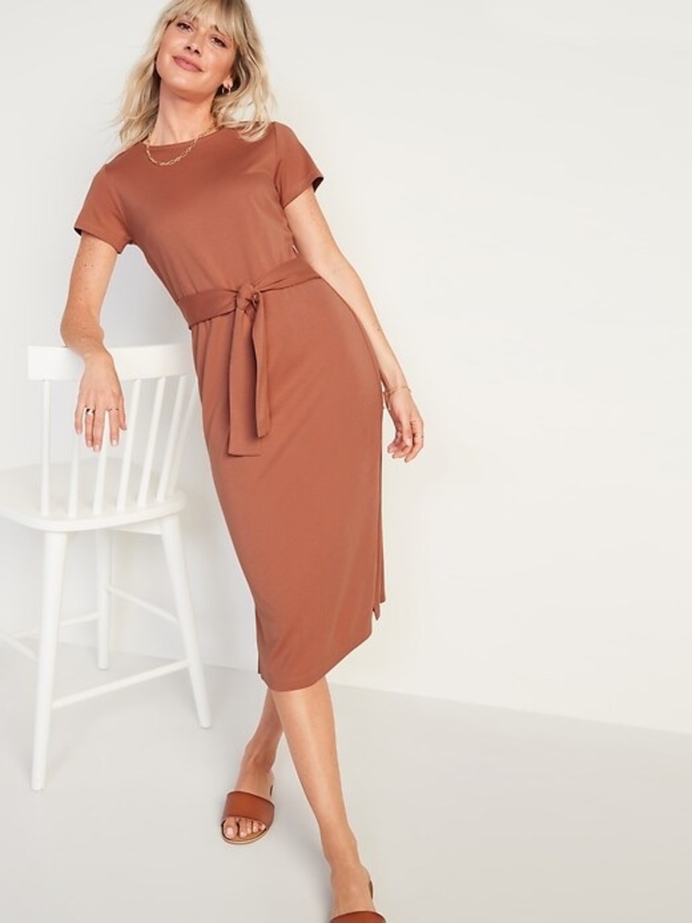 Old Navy Everyday Ponte-Knit Tie-Belt Midi Sheath Dress Size Small